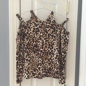 Leopard Print Cold Shoulder Top